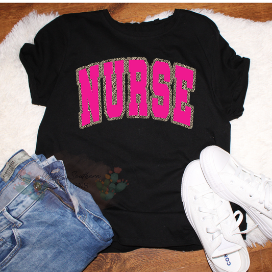 Leopard And Hot Pink Nurse | Graphic Tee